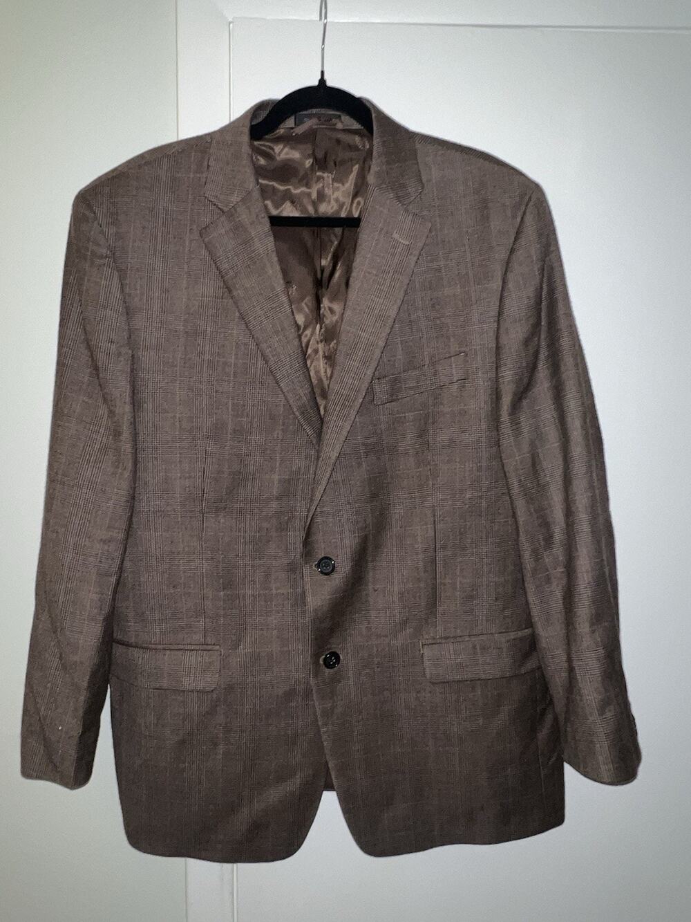 VTG 90s Lauren Ralph Lauren Jacket Blazer Tan Sport Coat 44R Glen Plaid 100%Wool
